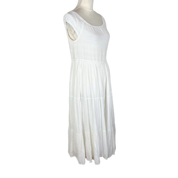 Oak + Fort Off Shoulder Crinkled Midi Tiered Dress Cream White Size Large NEW - Picture 4 of 9